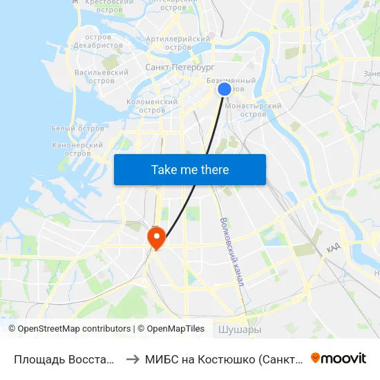 Площадь Восстания (Ploschad' Vosstaniya) to МИБС на Костюшко (Санкт-Петербург), центр МРТ-диагностики map