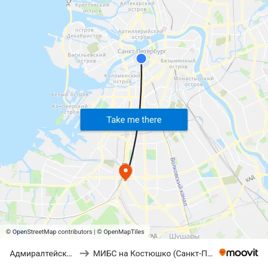 Адмиралтейская (Admiralteyskaya) to МИБС на Костюшко (Санкт-Петербург), центр МРТ-диагностики map