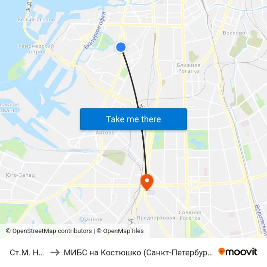 Ст.М. Нарвская to МИБС на Костюшко (Санкт-Петербург), центр МРТ-диагностики map
