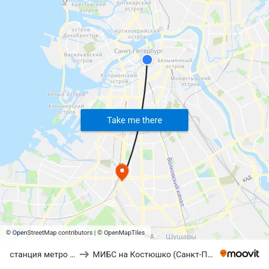 станция метро Невский Проспект to МИБС на Костюшко (Санкт-Петербург), центр МРТ-диагностики map