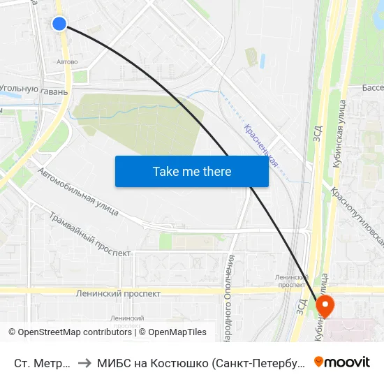 Ст. Метро Автово to МИБС на Костюшко (Санкт-Петербург), центр МРТ-диагностики map