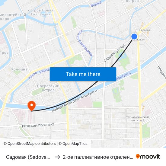 Садовая (Sadovaya) to 2-ое паллиативное отделение map