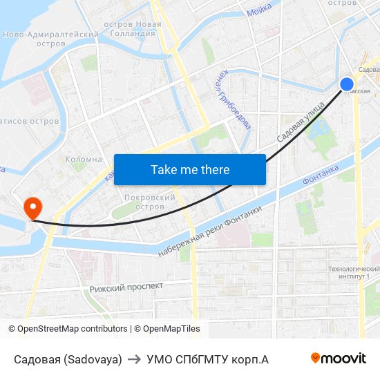 Садовая (Sadovaya) to УМО СПбГМТУ корп.А map