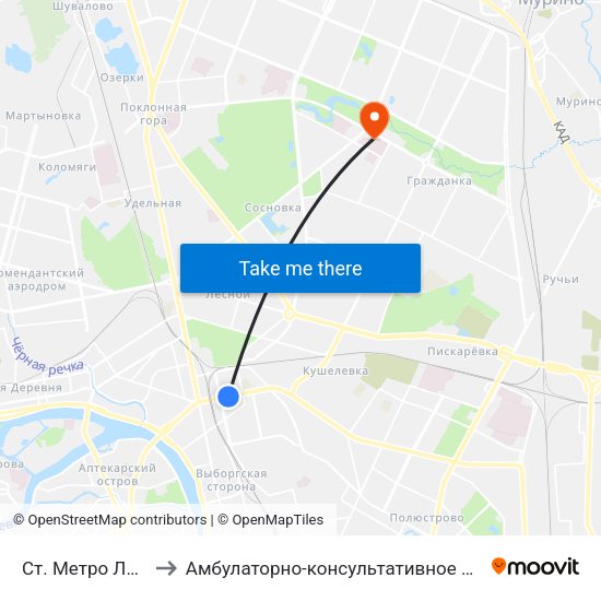 Ст. Метро Лесная to Амбулаторно-консультативное отделение map