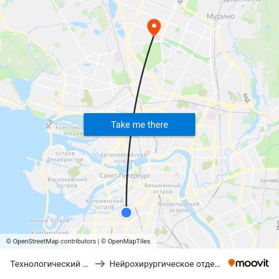 Технологический Институт - 1 (Tekhnologicheskiy Institut - 1) to Нейрохирургическое отделение. Ленинградской областной клинической больницы map