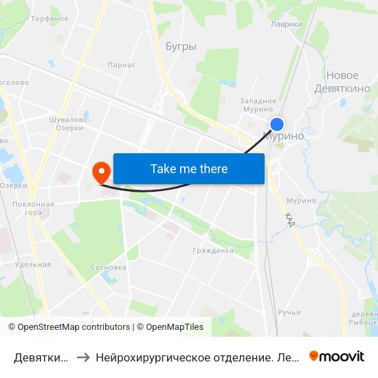 Девяткино (Devyatkino) to Нейрохирургическое отделение. Ленинградской областной клинической больницы map