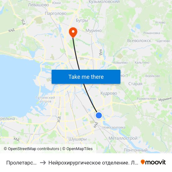 Пролетарская (Proletarskaya) to Нейрохирургическое отделение. Ленинградской областной клинической больницы map
