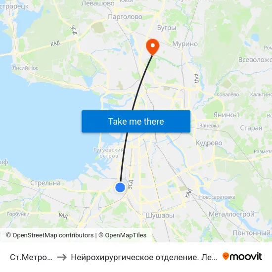 Ст.Метро Ленинский Пр. to Нейрохирургическое отделение. Ленинградской областной клинической больницы map
