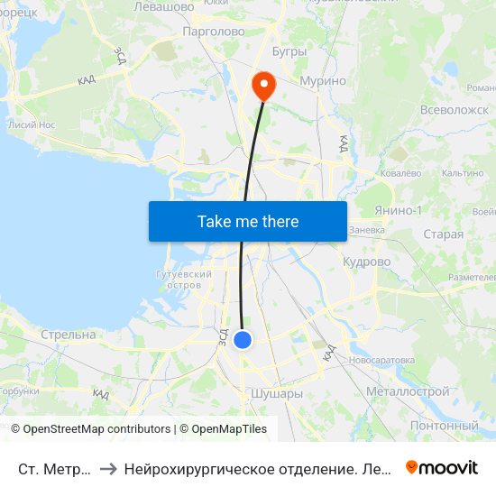 Ст. Метро Московская to Нейрохирургическое отделение. Ленинградской областной клинической больницы map