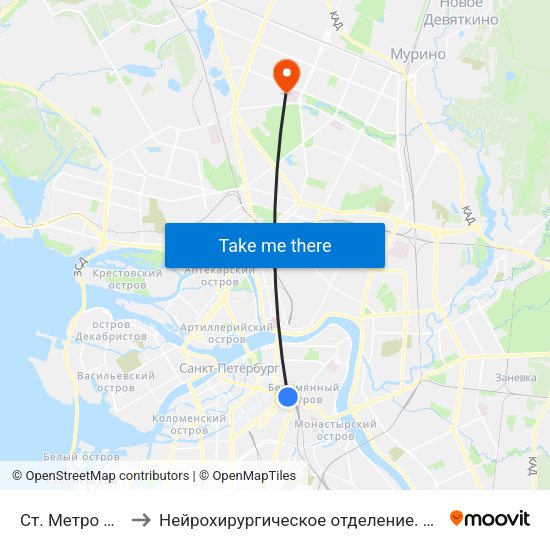 Ст. Метро Площадь Восстания to Нейрохирургическое отделение. Ленинградской областной клинической больницы map