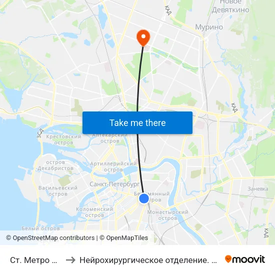 Ст. Метро Площадь Восстания to Нейрохирургическое отделение. Ленинградской областной клинической больницы map