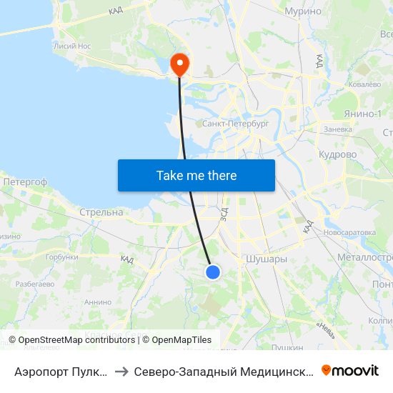 Аэропорт Пулково 1 to Северо-Западный Медицинский центр map