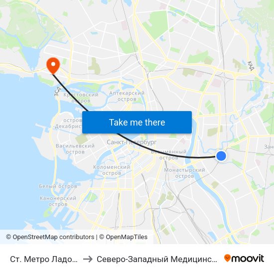 Ст. Метро Ладожская to Северо-Западный Медицинский центр map