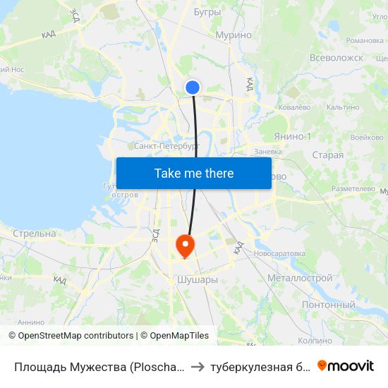 Площадь Мужества (Ploschad' Muzhestva) to туберкулезная больница map