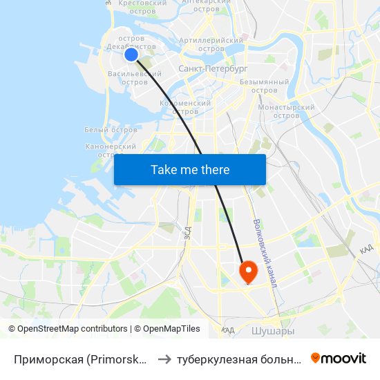 Приморская (Primorskaya) to туберкулезная больница map