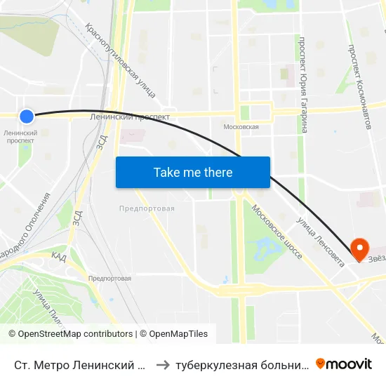 Ст. Метро Ленинский Пр. to туберкулезная больница map