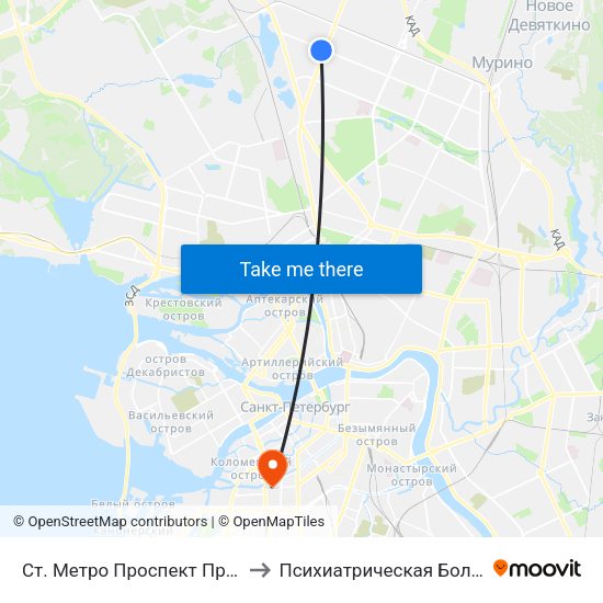Ст. Метро Проспект Просвещения to Психиатрическая Больница № 5 map