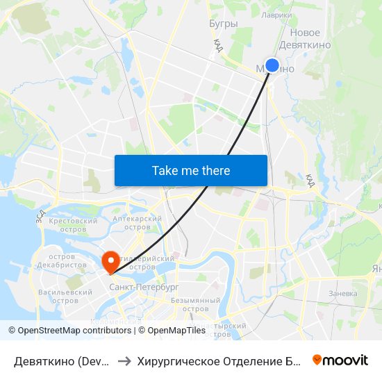 Девяткино (Devyatkino) to Хирургическое Отделение Больницы #2 map