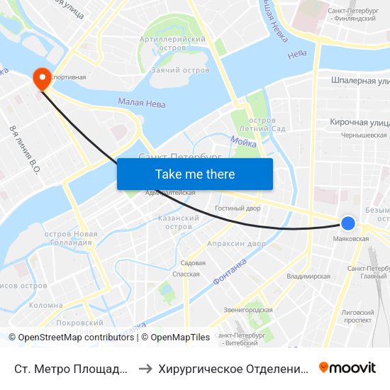 Ст. Метро Площадь Восстания to Хирургическое Отделение Больницы #2 map