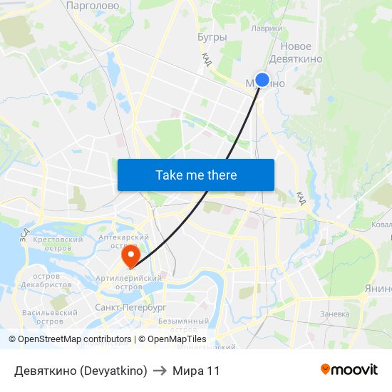 Девяткино (Devyatkino) to Мира 11 map
