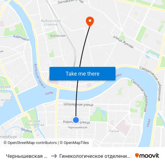 Чернышевская (Chernyshevskaya) to Гинекологическое отделение больницы им. Святого Луки map
