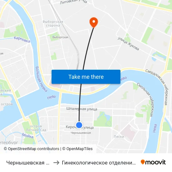 Чернышевская (Chernyshevskaya) to Гинекологическое отделение больницы им. Святого Луки map