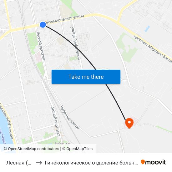 Лесная (Lesnaya) to Гинекологическое отделение больницы им. Святого Луки map