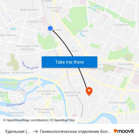 Удельная (Udel'Naya) to Гинекологическое отделение больницы им. Святого Луки map