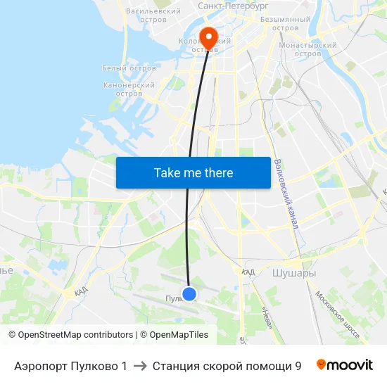 Аэропорт Пулково 1 to Станция скорой помощи 9 map