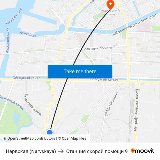 Нарвская (Narvskaya) to Станция скорой помощи 9 map