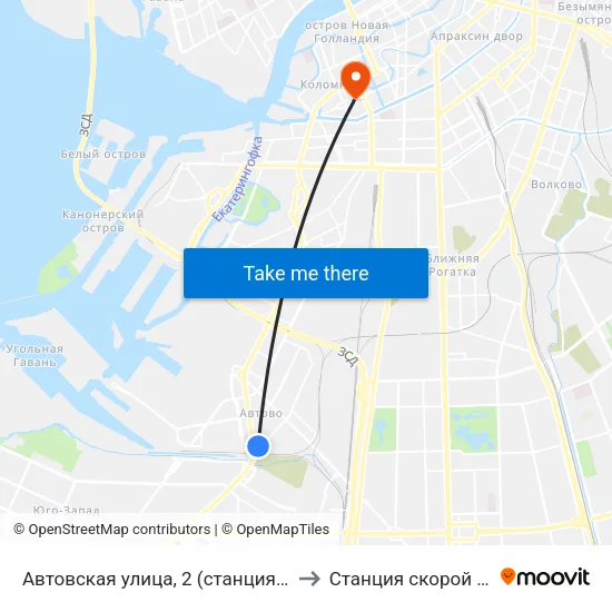 Автовская улица, 2 (станция метро Автово) to Станция скорой помощи 9 map