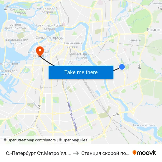 С.-Петербург  Ст.Метро Ул.Дыбенко to Станция скорой помощи 9 map