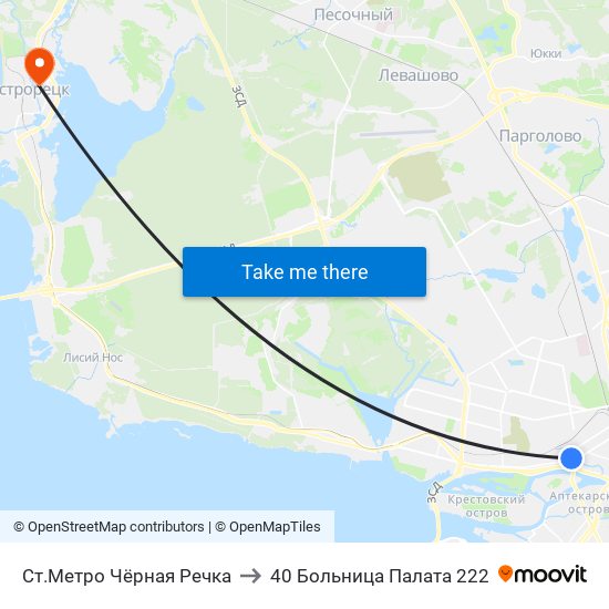 Ст.Метро Чёрная Речка to 40 Больница Палата 222 map