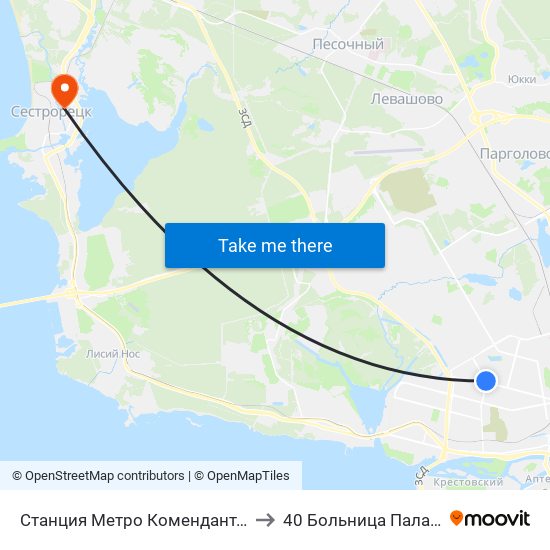 Станция Метро Комендантский Пр. to 40 Больница Палата 222 map