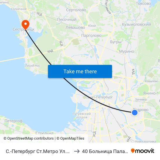 С.-Петербург  Ст.Метро Ул.Дыбенко to 40 Больница Палата 222 map