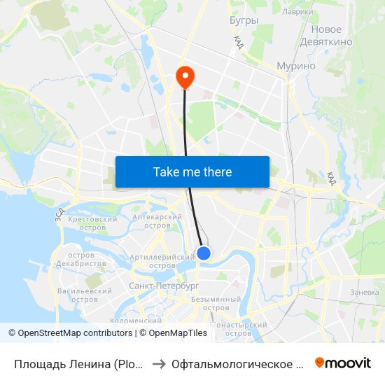 Площадь Ленина (Ploschad' Lenina) to Офтальмологическое отделение №1 map