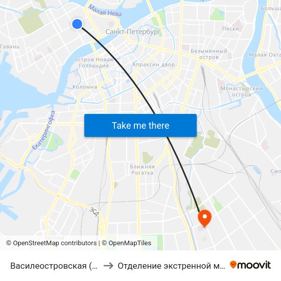 Василеостровская (Vasileostrovskaya) to Отделение экстренной медицинской помощи map