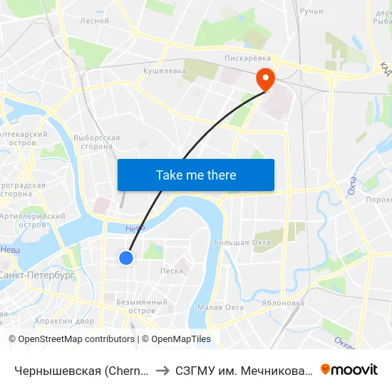 Чернышевская (Chernyshevskaya) to СЗГМУ им. Мечникова 8 павильон map