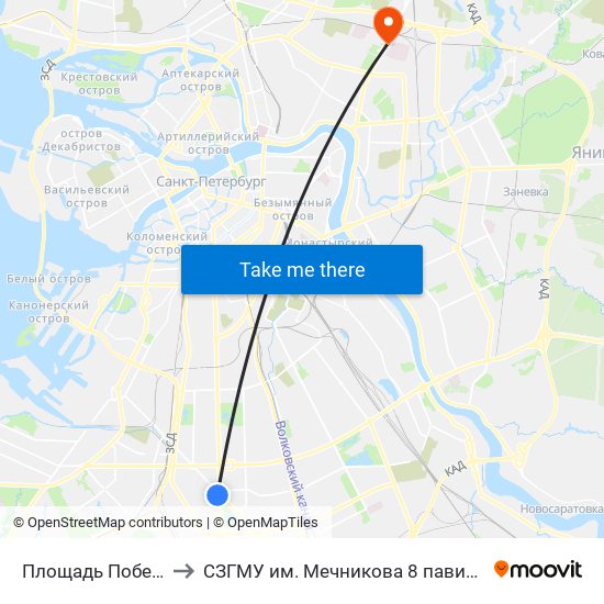 Площадь Победы to СЗГМУ им. Мечникова 8 павильон map