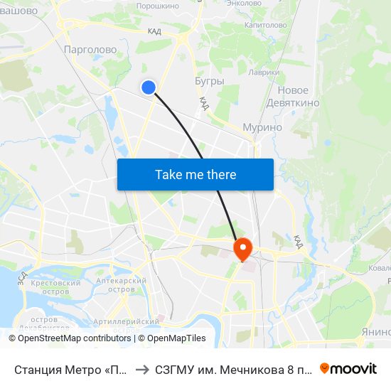 Станция Метро «Парнас» to СЗГМУ им. Мечникова 8 павильон map