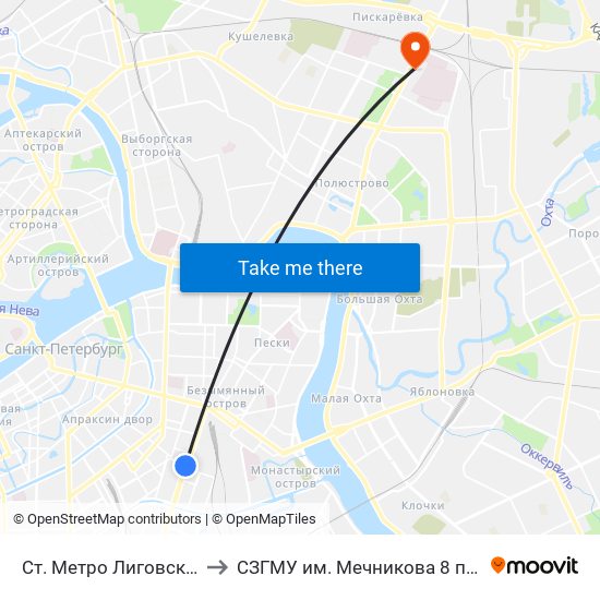 Ст. Метро Лиговский Пр. to СЗГМУ им. Мечникова 8 павильон map