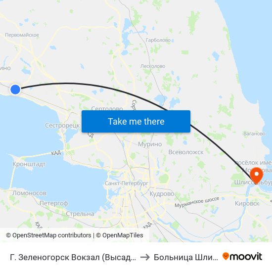 Г. Зеленогорск Вокзал (Высадки И Посадки Нет) to Больница Шлиссельбург map