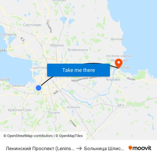 Ленинский Проспект (Leninsky Prospekt) to Больница Шлиссельбург map