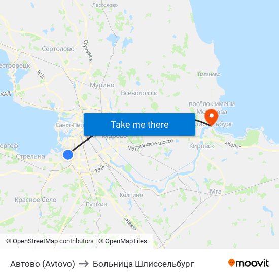 Автово (Avtovo) to Больница Шлиссельбург map