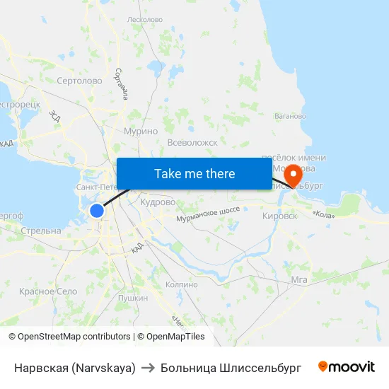 Нарвская (Narvskaya) to Больница Шлиссельбург map