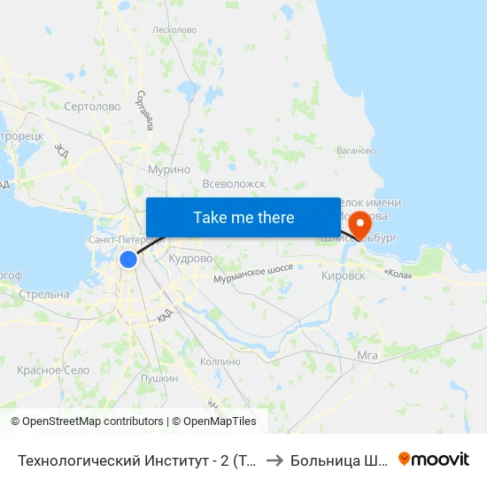 Технологический Институт - 2 (Tekhnologicheskiy Institut - 2) to Больница Шлиссельбург map