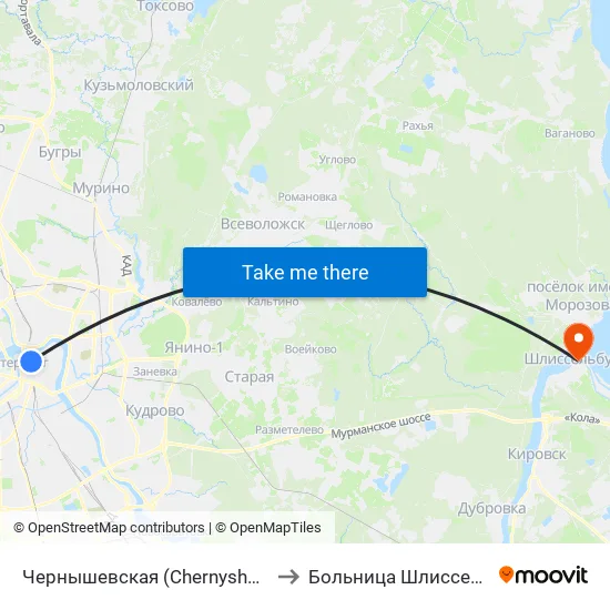Чернышевская (Chernyshevskaya) to Больница Шлиссельбург map