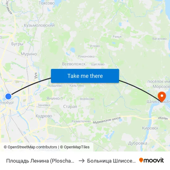 Площадь Ленина (Ploschad' Lenina) to Больница Шлиссельбург map