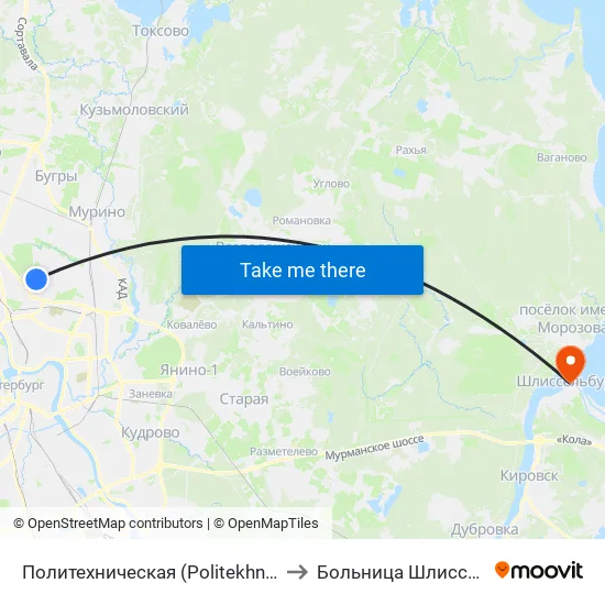 Политехническая (Politekhnicheskaya) to Больница Шлиссельбург map