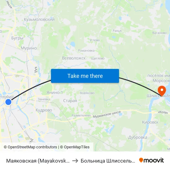 Маяковская (Mayakovskaya) to Больница Шлиссельбург map